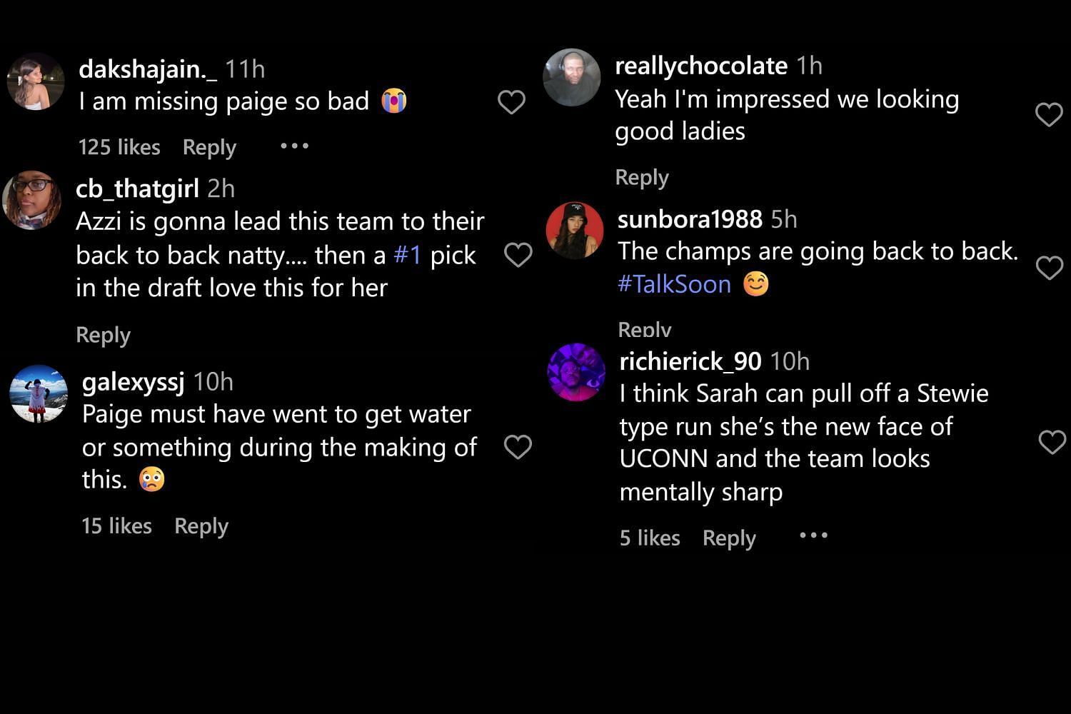 Fans commented on Instagram (@uconnwbb/IG)